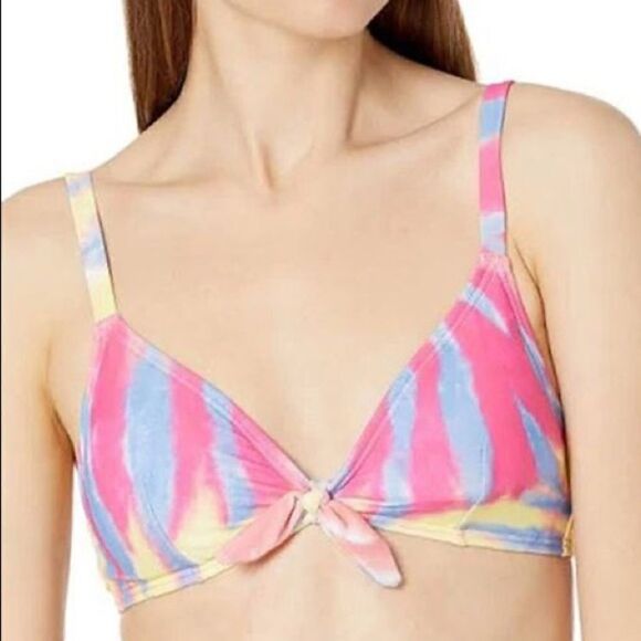 Tommy Hilfiger Tie-Dye Tie-Front Bikini Top Swirl Hot Pink XL NWT - Picture 1 of 9
